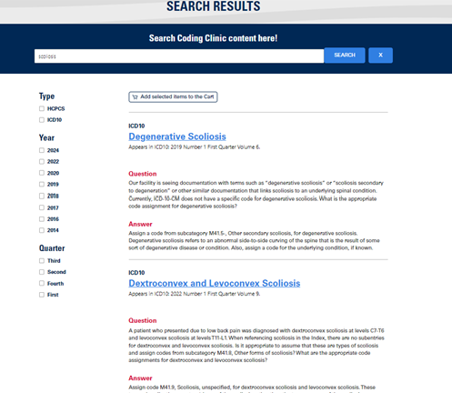 Coding Clinic search results for scoliosis