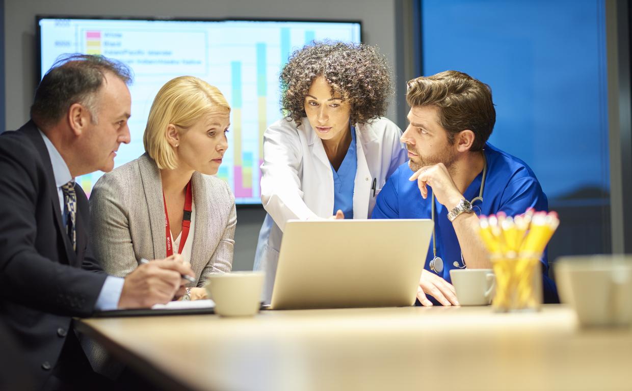 People looking at a laptop screen image